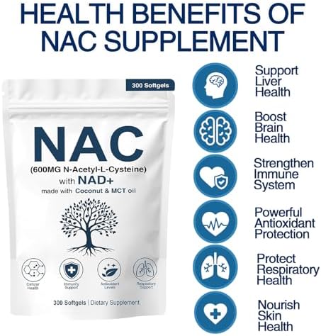 Suplemento Orgánico SEAFLEX NAC 600mg, Cápsulas de N-Acetil Cisteína No Transgénicas y Sin Gluten, 300 Softgels para Salud Celular y Pulmonar con NAD+ - imagen 4