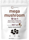 Suplemento Complejo de Hongos Mega 10 en 1 de Micro Ingredients – Melena de León, Cordyceps, Reishi, Chaga y Más – 240 Softgels con Aceite MCT – - imagen 1