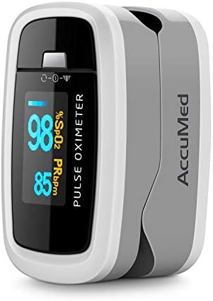 Oxímetro de Pulso AccuMed CMS-50D1 para Medición de Oxígeno en Sangre SpO2, Portátil y Ligero con Pantalla LED, 2 Baterías AAA, Cordón y Estuche de - imagen 1