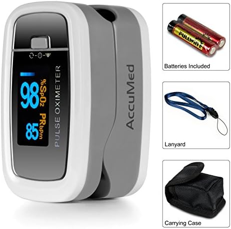 Oxímetro de Pulso AccuMed CMS-50D1 para Medición de Oxígeno en Sangre SpO2, Portátil y Ligero con Pantalla LED, 2 Baterías AAA, Cordón y Estuche de - imagen 3