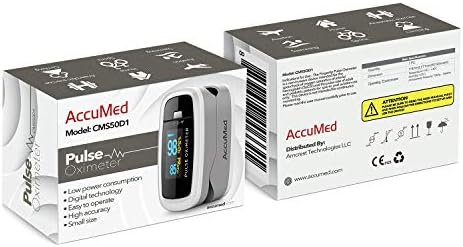 Oxímetro de Pulso AccuMed CMS-50D1 para Medición de Oxígeno en Sangre SpO2, Portátil y Ligero con Pantalla LED, 2 Baterías AAA, Cordón y Estuche de - imagen 4