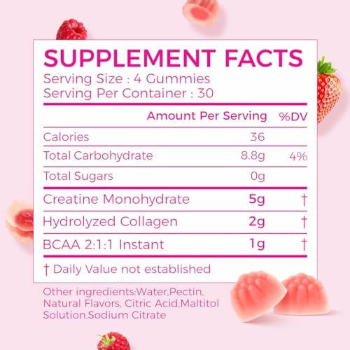 Gomitas AiVital™ de Creatina para Mujeres, 5000mg de Creatina Monohidratada + 2000mg de Colágeno + 1000mg de BCAA, Sin Azúcar, 30 Porciones, 120 - imagen 2