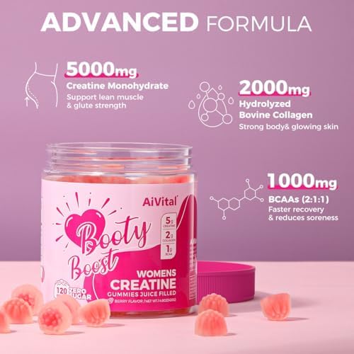 Gomitas AiVital™ de Creatina para Mujeres, 5000mg de Creatina Monohidratada + 2000mg de Colágeno + 1000mg de BCAA, Sin Azúcar, 30 Porciones, 120 - imagen 3