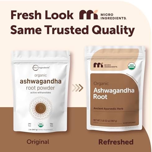Polvo de Raíz de Ashwagandha Orgánico Micro Ingredients, 2 lb | 453 Porciones | Raíz Pura de Withania Somnifera | Hierba Ayurvédica Antigua - imagen 2