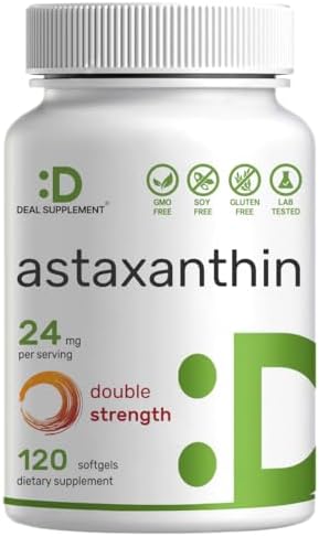 SUPLEMENTO DEAL Astaxantina 24mg por Porción (12mg por Cápsula), 120 Softgels – Doble Fuerza de Microalgas – Suplemento Antioxidante para Piel, Ojos, - imagen 1