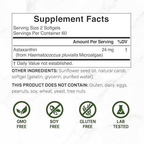 SUPLEMENTO DEAL Astaxantina 24mg por Porción (12mg por Cápsula), 120 Softgels – Doble Fuerza de Microalgas – Suplemento Antioxidante para Piel, Ojos, - imagen 2