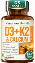Suplemento de Vitamina D3 K2 y Calcio para Huesos, Músculos e Inmunidad – 5000 IU de Vitamina D3, K2 MK7, Calcio y Pimienta Negra (BioPerine) para - imagen 1