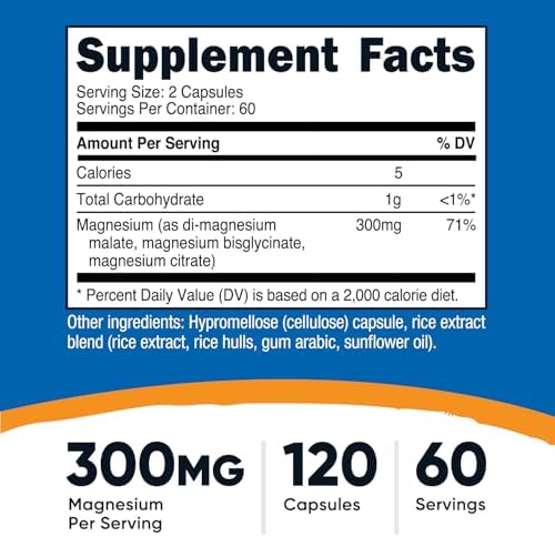 Nutricost Complejo Triple de Magnesio (300mg, 120 Cápsulas) - Di-Magnesio Malato, Bisglicinato y Citrato, 60 Porciones - imagen 2