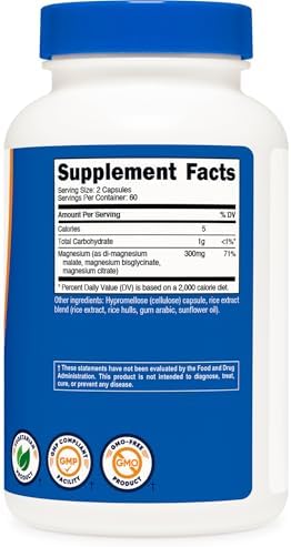 Nutricost Complejo Triple de Magnesio (300mg, 120 Cápsulas) - Di-Magnesio Malato, Bisglicinato y Citrato, 60 Porciones - imagen 4