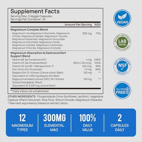 Complejo de Magnesio 18 en 1 para Mujeres y Hombres | Suplemento Liposomal de Magnesio con Glicinato, Citrato, Malato, Taurato, D3 y K2 | Alta - imagen 6