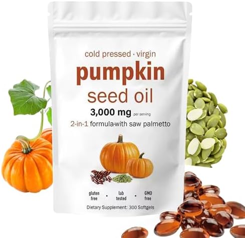 Cápsulas de Aceite de Semilla de Calabaza AOLBSPD con Saw Palmetto – 300 Softgels | Aceite Virgen Prensado en Frío | Apoya la Salud del Cabello, - imagen 1