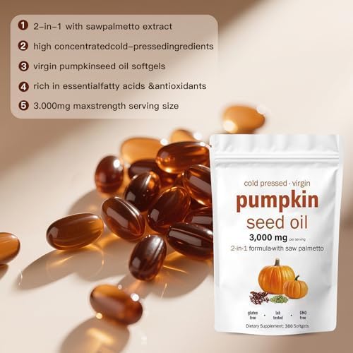Cápsulas de Aceite de Semilla de Calabaza AOLBSPD con Saw Palmetto – 300 Softgels | Aceite Virgen Prensado en Frío | Apoya la Salud del Cabello, - imagen 2