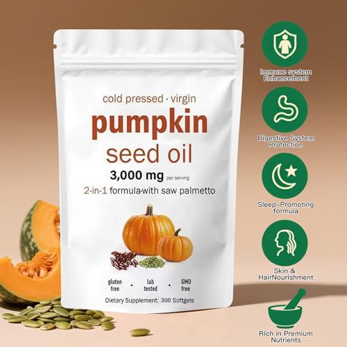 Cápsulas de Aceite de Semilla de Calabaza AOLBSPD con Saw Palmetto – 300 Softgels | Aceite Virgen Prensado en Frío | Apoya la Salud del Cabello, - imagen 3