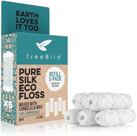 Refills de Hilo Dental de Seda Ecológico TreeBird | Paquete de 5 x 33yd | Con Cera de Candelilla | Sabor Menta - imagen 1