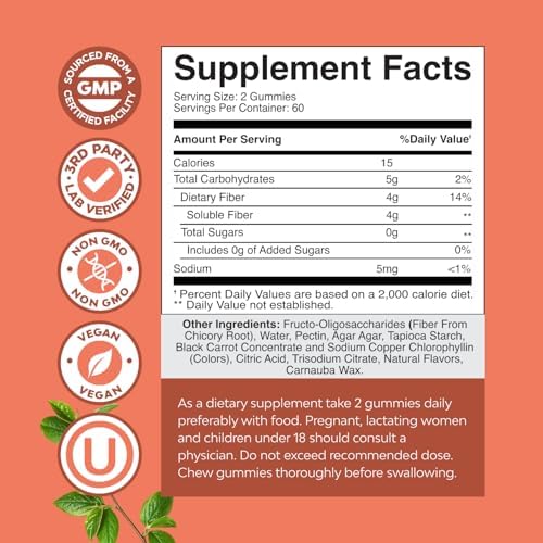 Gomitas de Fibra para Adultos - Suplemento de Raíz de Achicoria con Prebióticos para la Salud Digestiva - Cápsulas Solubles para Regulación Estomacal - imagen 7
