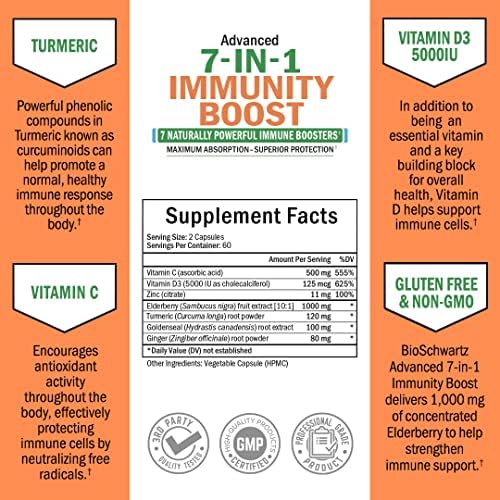 Suplemento de Soporte Inmunológico con Zinc, Vitamina C, Vitamina D 5000 IU, Saúco y Jengibre - Vitaminas para la Inmunidad Aprobadas por Médicos - - imagen 4