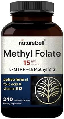 NatureBell Methyl Folato 15mg - 240 Cápsulas - 5-MTHF con Methyl B12-15mg L-Metilfolato y 1,000mcg de Vitamina B12 - Suplemento para Energía y Ánimo - imagen 1