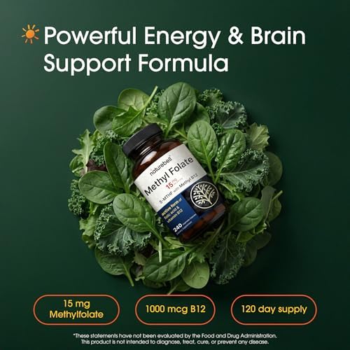 NatureBell Methyl Folato 15mg - 240 Cápsulas - 5-MTHF con Methyl B12-15mg L-Metilfolato y 1,000mcg de Vitamina B12 - Suplemento para Energía y Ánimo - imagen 2