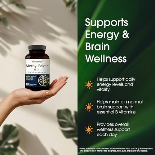 NatureBell Methyl Folato 15mg - 240 Cápsulas - 5-MTHF con Methyl B12-15mg L-Metilfolato y 1,000mcg de Vitamina B12 - Suplemento para Energía y Ánimo - imagen 4