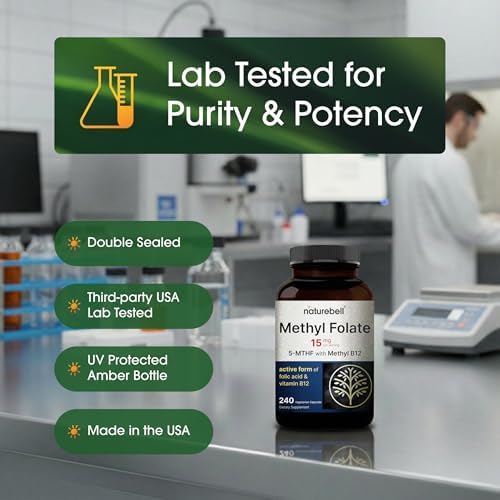 NatureBell Methyl Folato 15mg - 240 Cápsulas - 5-MTHF con Methyl B12-15mg L-Metilfolato y 1,000mcg de Vitamina B12 - Suplemento para Energía y Ánimo - imagen 5