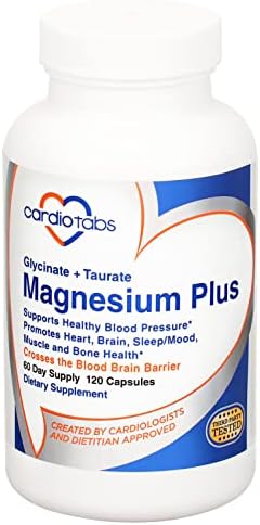 Cardiotabs Magnesio Plus – 200 mg de Glicinato y Taurato de Magnesio para la Presión Arterial, Corazón, Cerebro, Sueño y Ánimo – Alta Concentración y - imagen 1