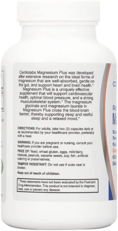 Cardiotabs Magnesio Plus – 200 mg de Glicinato y Taurato de Magnesio para la Presión Arterial, Corazón, Cerebro, Sueño y Ánimo – Alta Concentración y - imagen 4