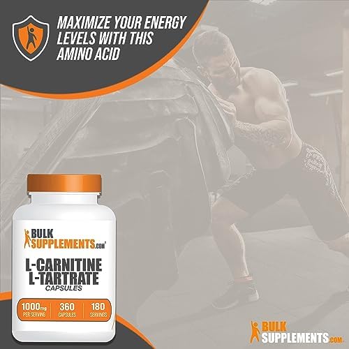 BulkSupplements.com Cápsulas de L-Carnitina L-Tartrato - Suplemento de Carnitina, 1000mg por Porción, Libre de Gluten - 360 Cápsulas (1 Paquete) - imagen 4