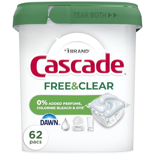 Cápsulas de Lavavajillas Cascade Free & Clear, Detergente para Lavavajillas Sin Fragancia, 62 Piezas - imagen 1