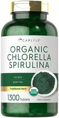 Tabletas de Chlorella y Spirulina Orgánicas Carlyle | 1300 Unidades | Mezcla 50/50 | Suplemento Sin OGM y Libre de Gluten - imagen 1