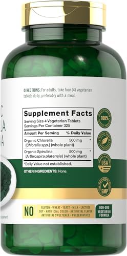 Tabletas de Chlorella y Spirulina Orgánicas Carlyle | 1300 Unidades | Mezcla 50/50 | Suplemento Sin OGM y Libre de Gluten - imagen 2