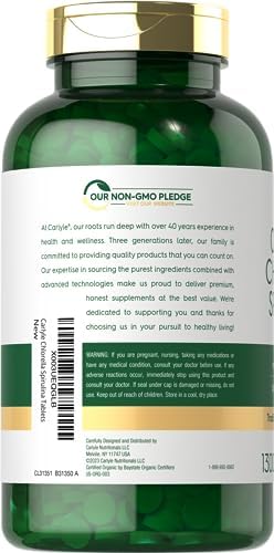 Tabletas de Chlorella y Spirulina Orgánicas Carlyle | 1300 Unidades | Mezcla 50/50 | Suplemento Sin OGM y Libre de Gluten - imagen 3