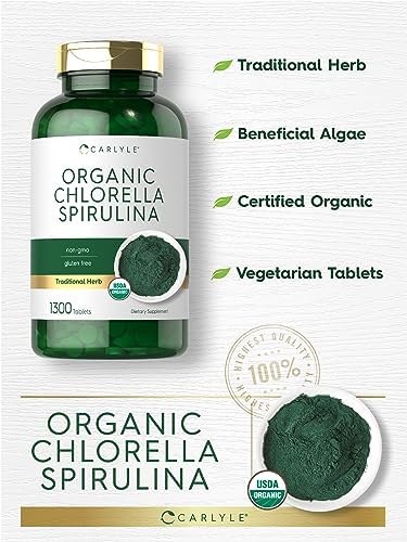 Tabletas de Chlorella y Spirulina Orgánicas Carlyle | 1300 Unidades | Mezcla 50/50 | Suplemento Sin OGM y Libre de Gluten - imagen 4