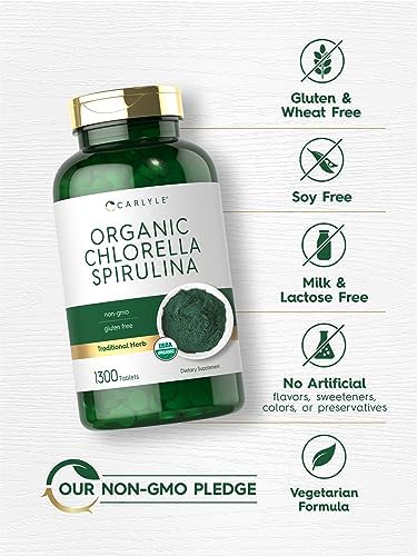 Tabletas de Chlorella y Spirulina Orgánicas Carlyle | 1300 Unidades | Mezcla 50/50 | Suplemento Sin OGM y Libre de Gluten - imagen 5