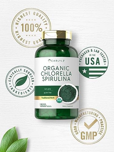 Tabletas de Chlorella y Spirulina Orgánicas Carlyle | 1300 Unidades | Mezcla 50/50 | Suplemento Sin OGM y Libre de Gluten - imagen 6