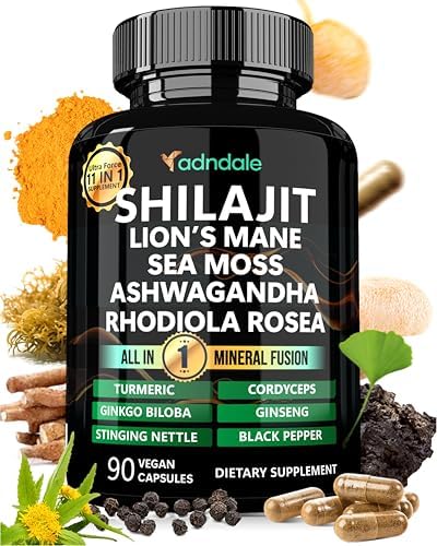 Adndale Shilajit para Hombres y Mujeres. Cápsulas Orgánicas de Shilajit del Himalaya con Musgo Marino, Ashwagandha, Rhodiola Rosea y Melena de León. - imagen 1