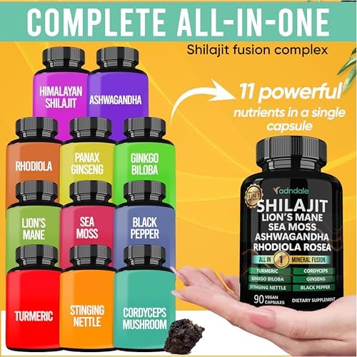 Adndale Shilajit para Hombres y Mujeres. Cápsulas Orgánicas de Shilajit del Himalaya con Musgo Marino, Ashwagandha, Rhodiola Rosea y Melena de León. - imagen 5