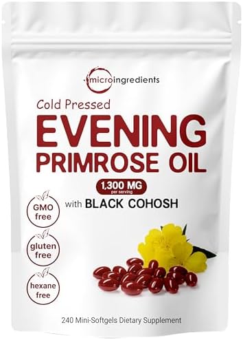 Aceite de Onagra 1300mg por Porción, 240 Softgels | Mejorado con 40mg de Extracto de Cohosh Negro, Prensado en Frío – 10% GLA Activo, Sin OGM, Sin - imagen 1