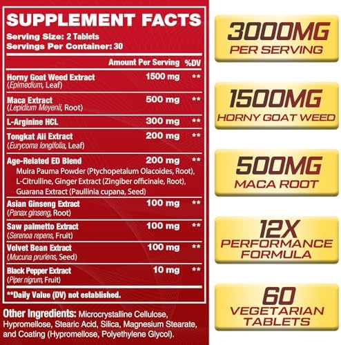 Suplemento Masculino Horny Goat Weed 12 en 1, Máxima Potencia con Maca, Tongkat Ali, Ginseng y Saw Palmetto, 60 Cápsulas para Energía y Rendimiento - imagen 2