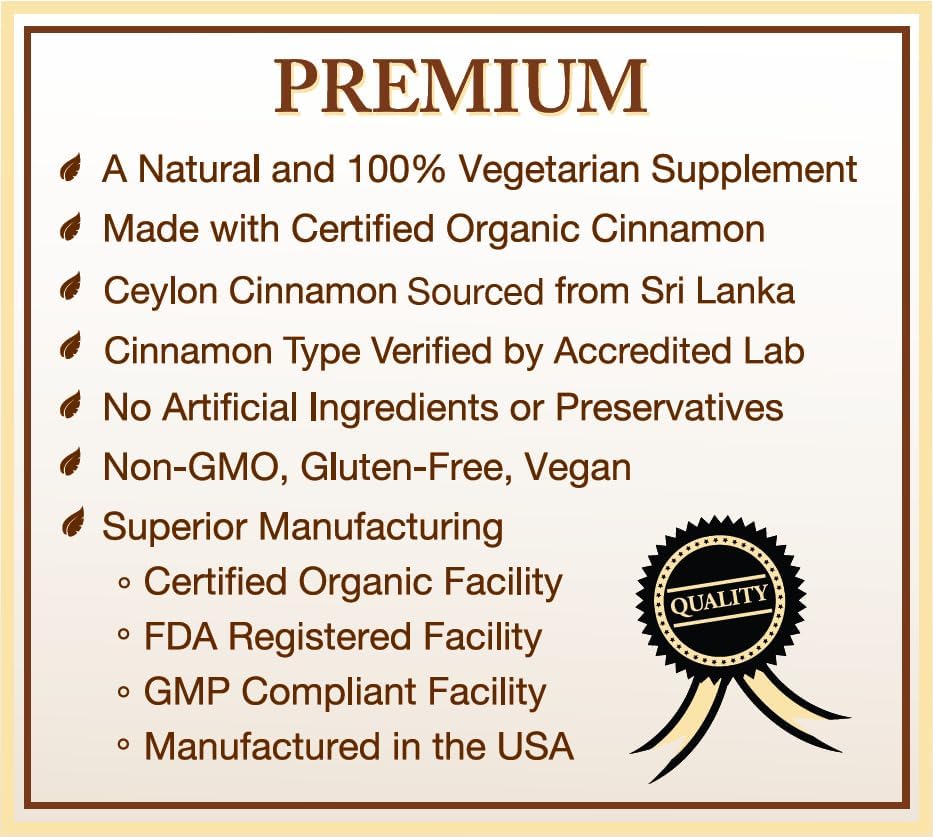 Cápsulas de Canela de Ceilán Orgánica Certificada USDA Natural Choice Botanicals, Suplemento No GMO - 120 Cápsulas, Suministro para 2 Meses - imagen 3