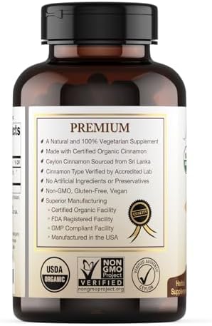 Cápsulas de Canela de Ceilán Orgánica Certificada USDA Natural Choice Botanicals, Suplemento No GMO - 120 Cápsulas, Suministro para 2 Meses - imagen 4