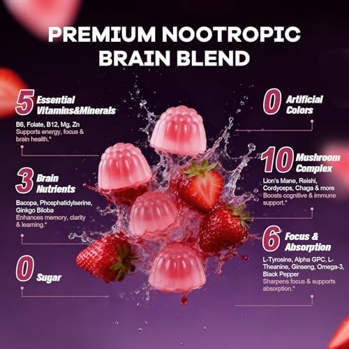 Suplementos Cerebrales Migcopat para Memoria y Concentración – Gomitas Nootrópicas con Bacopa, Melena de León, Ginkgo y Complejo de 10 Hongos, - imagen 2