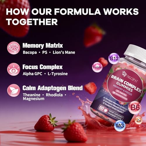 Suplementos Cerebrales Migcopat para Memoria y Concentración – Gomitas Nootrópicas con Bacopa, Melena de León, Ginkgo y Complejo de 10 Hongos, - imagen 4