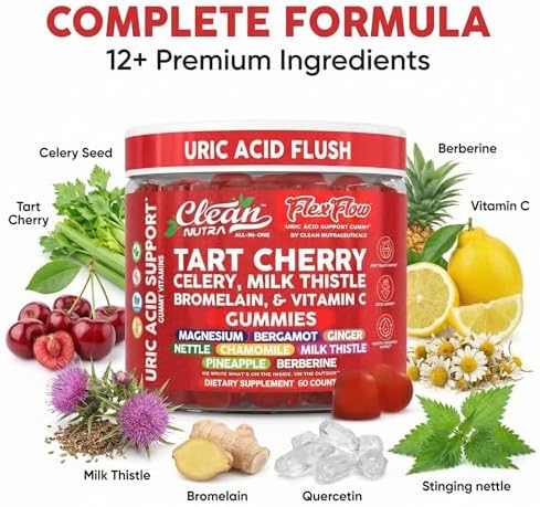 Gomitas Clean Nutra de Cereza Ácida para el Flujo de Ácido Úrico con Cardo Mariano, Vitamina C, Magnesio y Más - 60 Vitaminas Gummy - imagen 4