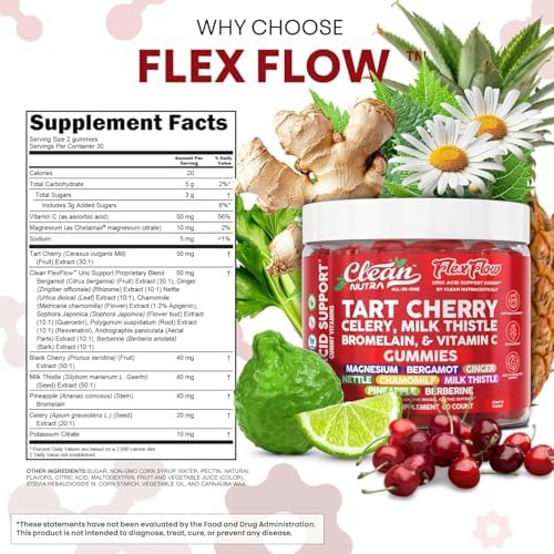 Gomitas Clean Nutra de Cereza Ácida para el Flujo de Ácido Úrico con Cardo Mariano, Vitamina C, Magnesio y Más - 60 Vitaminas Gummy - imagen 5