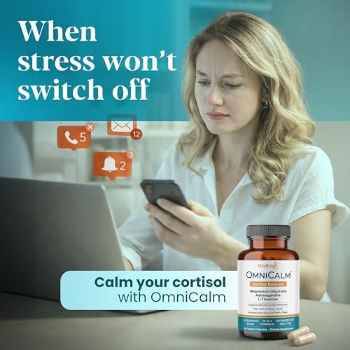 Suplementos OmniCalm de Cortisol para Mujeres y Hombres | Reductor y Gestor de Cortisol con Ashwagandha Sensoril, L-Theanina Suntheanine, Magnesio - imagen 2