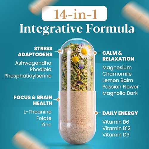 Suplementos OmniCalm de Cortisol para Mujeres y Hombres | Reductor y Gestor de Cortisol con Ashwagandha Sensoril, L-Theanina Suntheanine, Magnesio - imagen 4