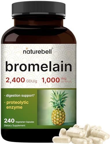NatureBell Bromelina, 1,000mg por porción, 240 cápsulas vegetales | 2,400 GDU – Suplemento de enzimas digestivas y soporte articular – Enzimas - imagen 1