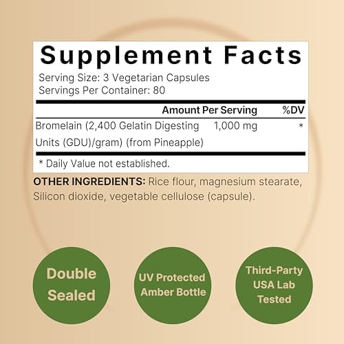 NatureBell Bromelina, 1,000mg por porción, 240 cápsulas vegetales | 2,400 GDU – Suplemento de enzimas digestivas y soporte articular – Enzimas - imagen 2