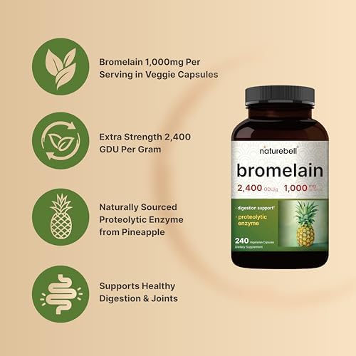 NatureBell Bromelina, 1,000mg por porción, 240 cápsulas vegetales | 2,400 GDU – Suplemento de enzimas digestivas y soporte articular – Enzimas - imagen 3