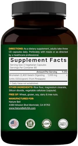 NatureBell Bromelina, 1,000mg por porción, 240 cápsulas vegetales | 2,400 GDU – Suplemento de enzimas digestivas y soporte articular – Enzimas - imagen 7